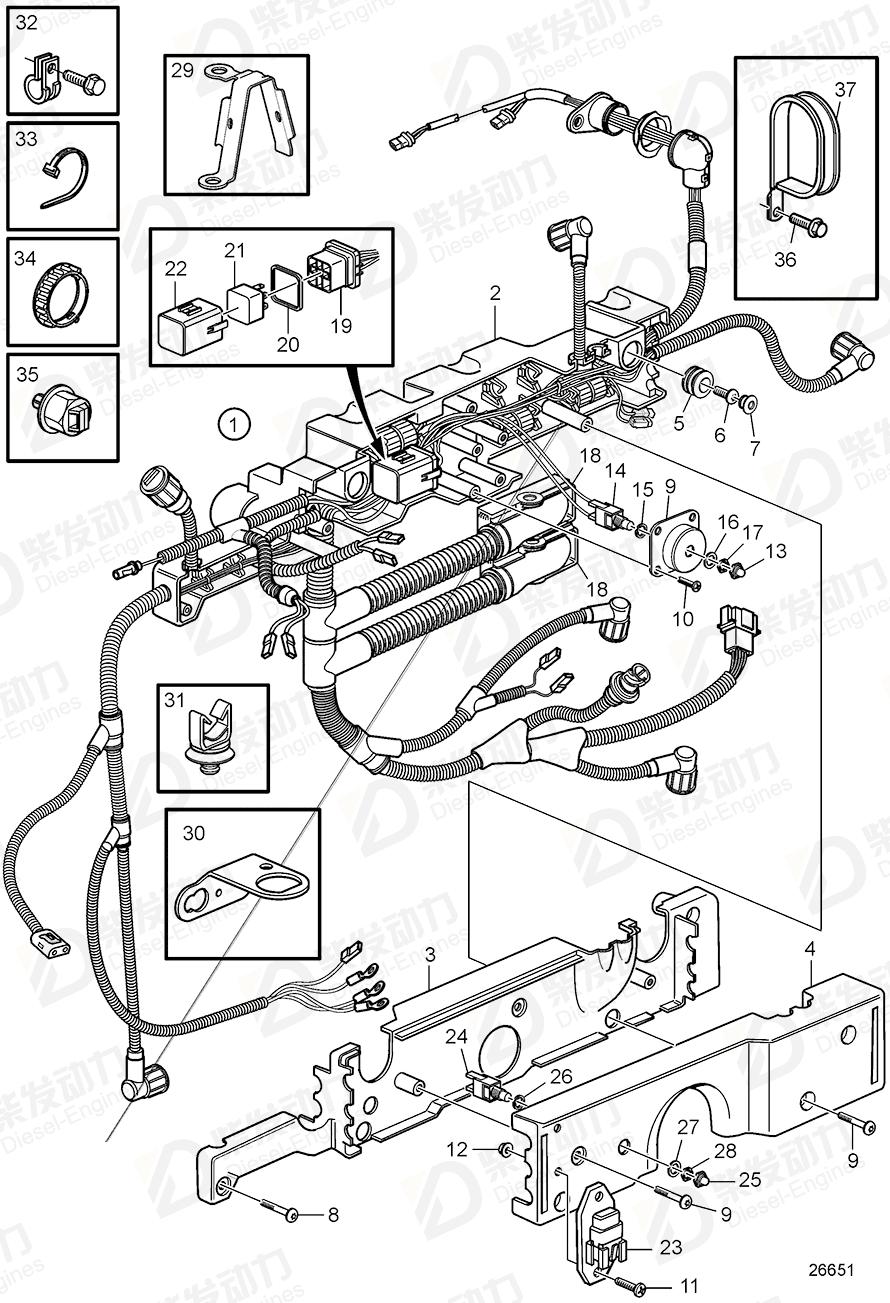 volvo penta Wiring harness modul 3841665 Drawing